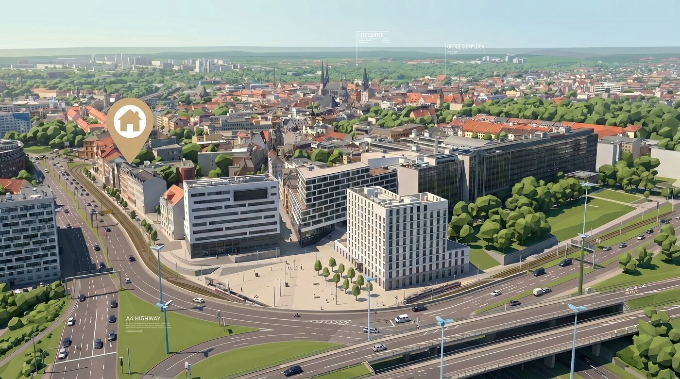 Luftbild der Innenstadt von Halle (Saale)